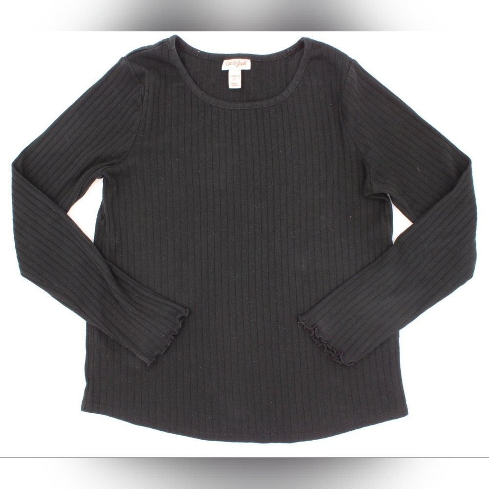 Cat & Jack Girls Size L (14/16) Black Ribbed Long Sleeve Crewneck Top